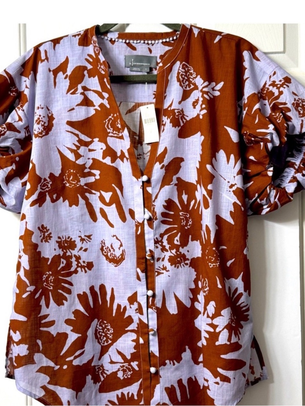 Anthropologie Floral Button-Down Blouse - Rust & Lavender